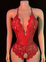 Sexy Lace Bodysuit Women Deep V Halter Teddy Lingerie Open Back Backless One Piece Sleepwear Transparent Floral Mesh Nightwear