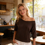 Womens Off Shoulder Striped Print T-Shirts Casual Loose Short Sleeve Summer Boat Neck Tops