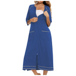 Summer Dresses For Women 2024 Zipper Front Robe Half Sleeve Bathrobe Full Length Soft Cotton Duster Dress With Pockets Home Wear