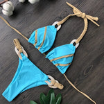 Splicing Halter Knitted Bikini Women Swimwear Female Swimsuit Two-pieces Bikini Set Brazilian Bather Bathing Suit Swim Beachwear