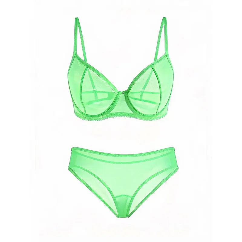 Sexy Ultra-Thin Fully Transparent Alluring Lingerie with Underwire, No Padding, Beautiful Back Bra, Hot Girl Push-Up Bra Set
