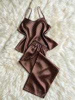 Autumn Women Satin Sleepwear Set Retro Polka Dot Round Neck Top and Pants Elegant Comfortable Pajamas for Home