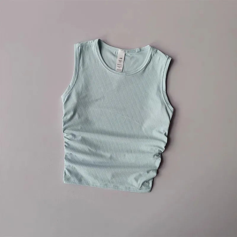 Women's Summer Nude I-Shaped Yoga Sports Vest Slimming Quick Dry Pleated Top for Fitness And Sports Activity