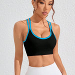Color-blocked Yoga Top with Cross-straps Yoga Bra Stretchy Comfortable Breathable Sports Vest Wire-free Bra