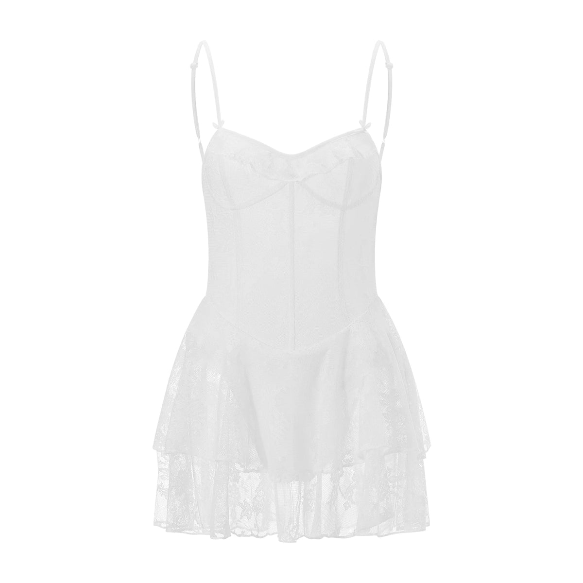 Women Summer Mini Dress Spaghetti Strap Frill Corset Backless Bandage Lace Tiered Ruffle Dress Club Party Sexy Dresses