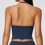 Women Halter V Neck Crop Yoga Tank Top Adjustable Strap Stretch Athletic Cami Fitness Bra Running Workout Gym Sport Active Vest