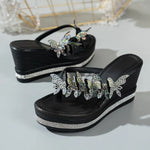 Shiny Crystal Wedge Heel Sandals for Women Fashion Clear PVC Platform Sandals Woman Thick Sole Rhinestone Butterfly Party Shoes