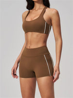 Quick Drying Shaved Tight Yoga Suit for Women Color Contrast Slim Sports Bra High Waist Shorts Running Fitness Suits Tracksuit