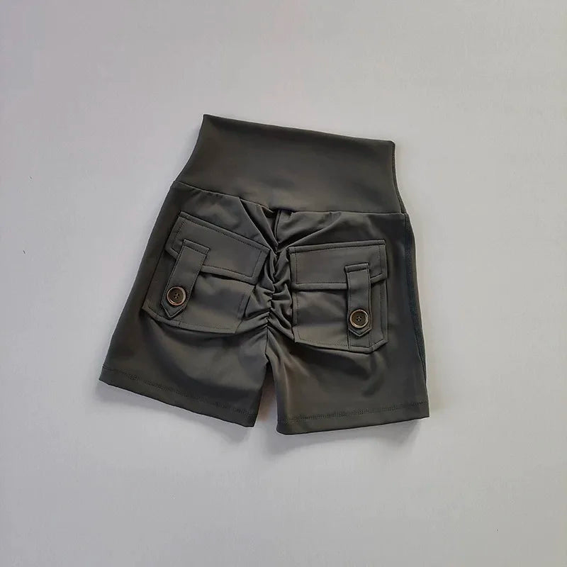 Nude High-Waisted Women's Yoga Fitness Shorts with Pockets Peach Hip Sports Fitness Running Training Gym Active Leggings