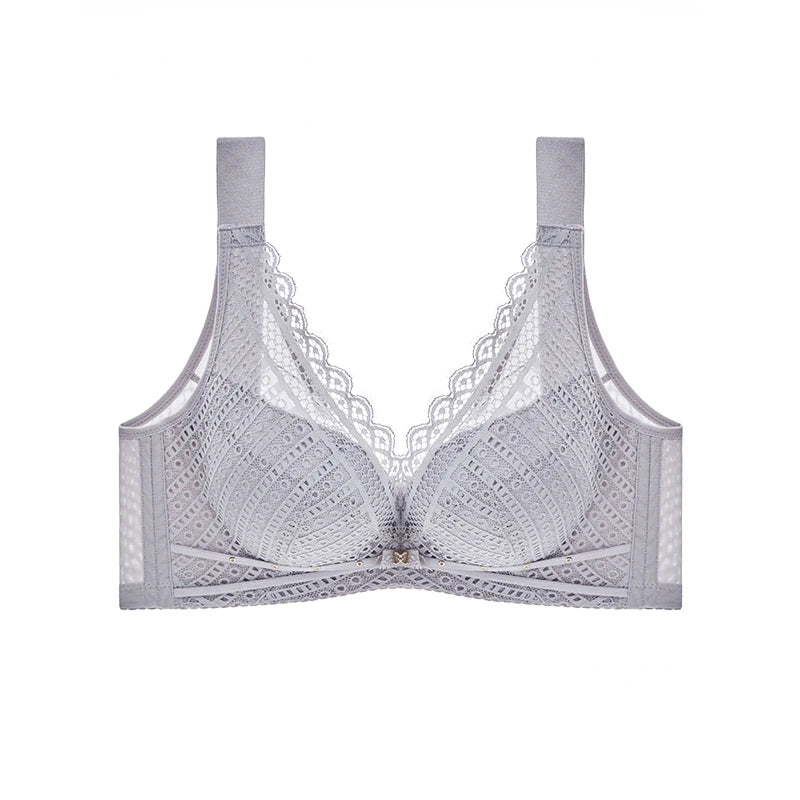 Women Lingerie White Lace Bras Hollow Out Ultrathin Push Up Bra Transparent Brassiere Sexy Underwear Plus Size Autumn 6020