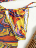 Dress Bikini 2025 Women Sexy High Neck Cut Out Mesh Cover Up Pleate Swimsuit Orange Gradient Bathing Suit Beach 3 Piece Swimwear
