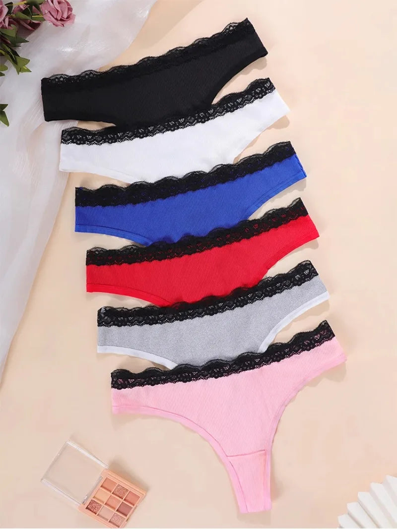 6pcs/pack Solid Sexy Lace Women's Panties Breathable Comfortable Sexy Lingerie Elegant Low Waist Lady Briefs Female Underwear