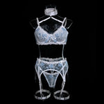 Toucheart Sexy Lingerie Set Lace Patchwork Embroidery Bra Set For Women Perspective Sexy Hanging Neck Underwear Garter Stockings