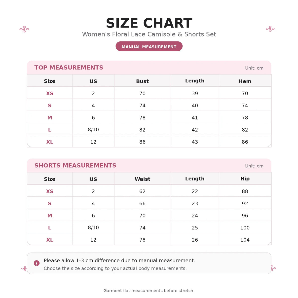 Women Pajama Set 2 Piece Floral Lace Trim Camisole Top and Shorts, V Neck Adjustable Strap Summer Sleepwear