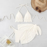 Halter String Triangle 3 Piece Bikini Set Beige Lace Mesh Sexy Swimsuit Women 2026 Cover Up Swimwear Bathing Suit Bikinis Dames