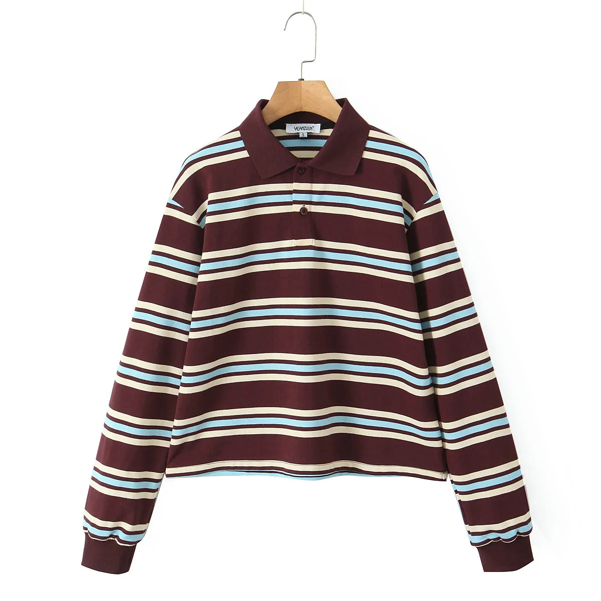 Foridol Burgundy Striped Casual Women T-shirt Summer Loose Polo Shirts Buttons New Female Tops Blouse White Tops Spring Shirt