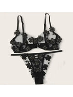 Toucheart Sexy Lingerie Set Transparent Feminine Sweet Mesh Embroidered Lace Bra Flower Applique Transparent Lingerie Women Kit