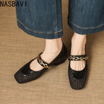 Summer Retro Style Women Mary Jane Shoes Fashion Shallow Ladies Square Soft Hollow Out Flats Sandals Shoes New 2026 Size 32-43