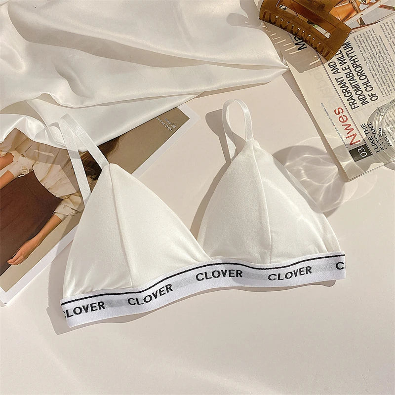 Women Cotton Bra Non-wire Bralette with Pad Wireless Letter Print Bras for Women Sexy Deep V Triangle Cup Underwear