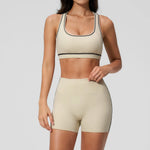 Summer New Color Contrast Yoga Set Women Tight I-shaped Back Sports Bra Versatile Fitness Suit High Waist Shorts Workout Clothes
