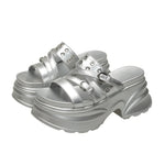 Summer Silver Chunky Platform Sandals Women Fashion Buckle Thick Bottom Slippers Woman Punk Wedges High Heels Sandalias Mujer