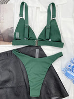 Ribbed Triangle High Cut Bikini Women Swimsuit Female Thong Swimwear Two Pieces Bikini Set Rings Bather Bathing Suit Swim Lady