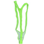 DEKA Mens Glossy Mankini One-Piece Swimsuit Bulge Pouch Thongs V-Shaped Suspender Bodysuit Hollow Out Swimwear Underwear Clubwea