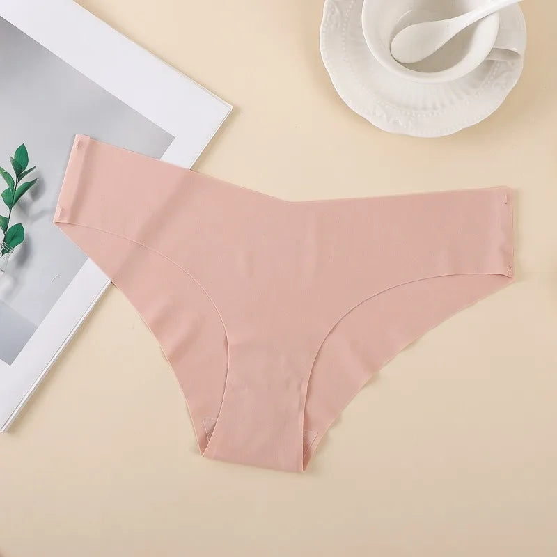 1Pack Women Low-Rise V-Front Ice Silk Seamless Briefs Panties Invisible No Lines Underwear Summer Soft Sexy Lingerie XS-XL