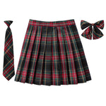 Women Summer Plaid Pleated Skirt With Necktie Bowtie Korean Jk Skirt Student Uniform Japanese School Preppy A Line Mini Skirts