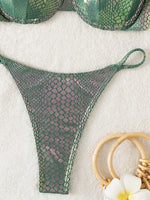 Snake Skin with Bra Cup Micro Thong Bikini Female Swimsuit Women Swimwear Two-pieces Bikini Set Bather Push Up Bathing Suit Swim
