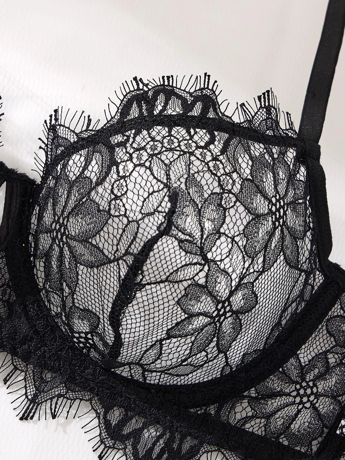 Black Lace Bra Brief Sets for Women Sexy Romantic Transparent Underwear with Flowers See through Erotic Lingerie