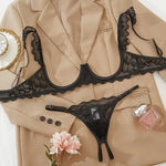 2 Piece Set Sexy Interesting Underwear Set for Women Solid Color Lace Mesh See-through Bra Exotic Sexy Lingerie Set