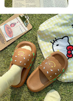 CartoonCutesy3D Sesame Burger Slippers for Women, Summer Outdoor & Home Wear, Anti-Slip Thick Soles, Flat Back Slides,Flip Flops