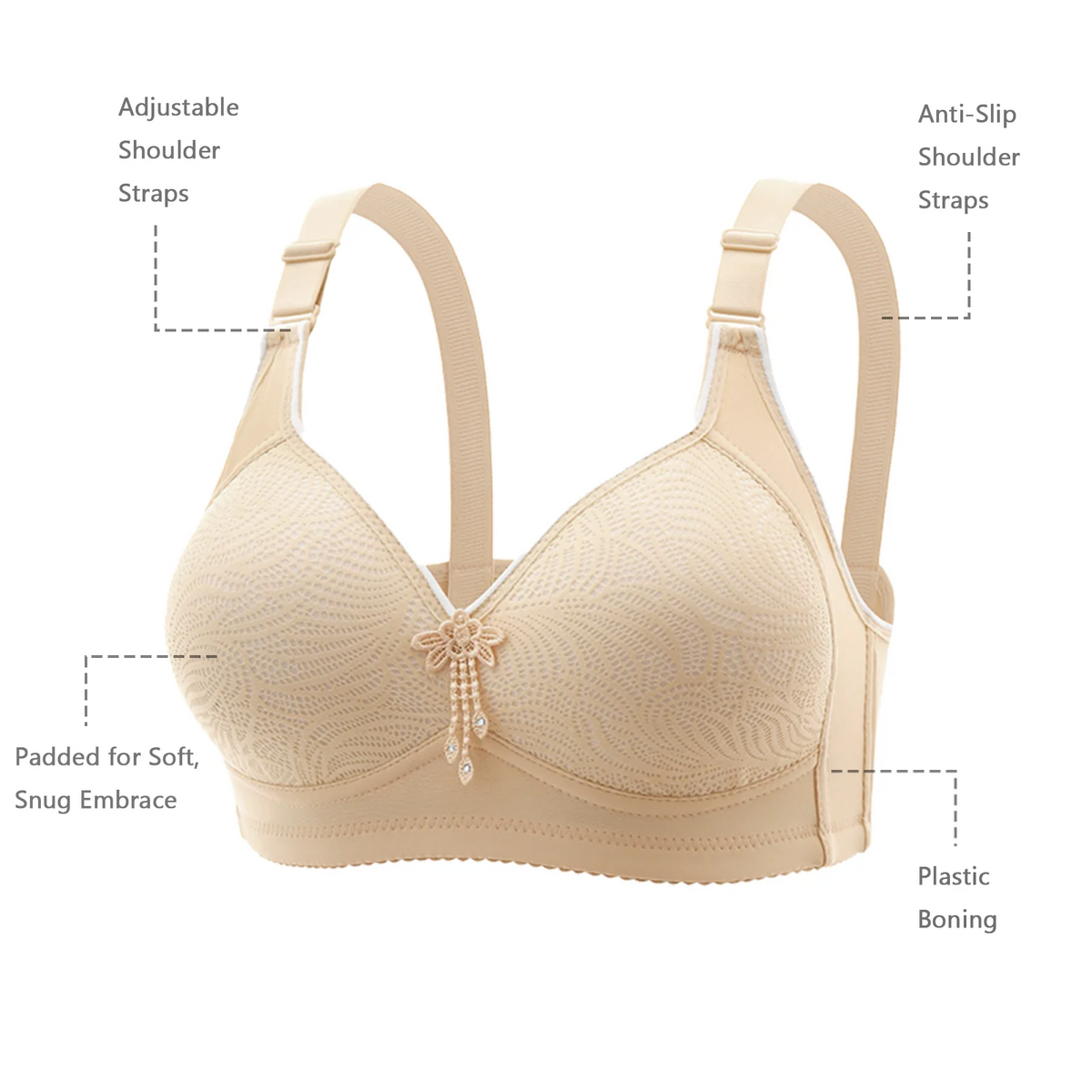 6 Pieces Color Women' Sexy Lace No Wire Bras Plus Size Adjustable Shoulders Strap T-Shirt Bra For Cup A B C D