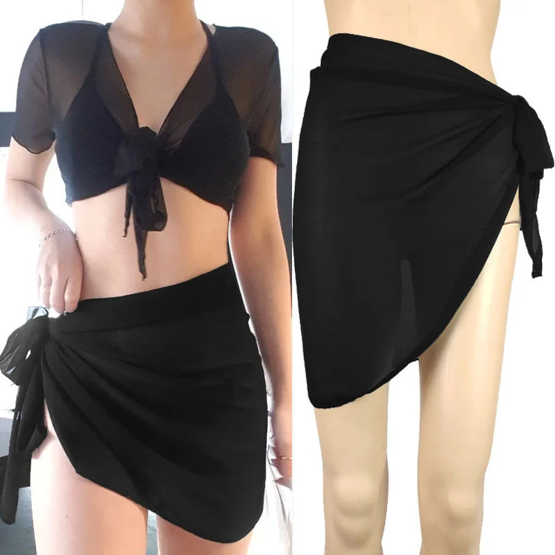 Women Beach Skirts Swimwear Summer Solid Bikini Cover Ups Shorts Pareo Wraps Sarong Skirt Swimsuit Beachwear Half Wrapped Skirt