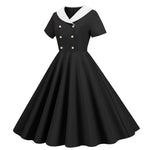 1950s Vintage 50s A-Line Evening Dress Short Sleeves V Neck Button High Waist Dresses Women's Prom Party Midi Dress Vestidos