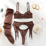 Toucheart Erotic Lingerie Comfortable Mesh Sexy Body Shaping Ultra-thin See-through Sexy Underwear Four-piece Set with Stockings