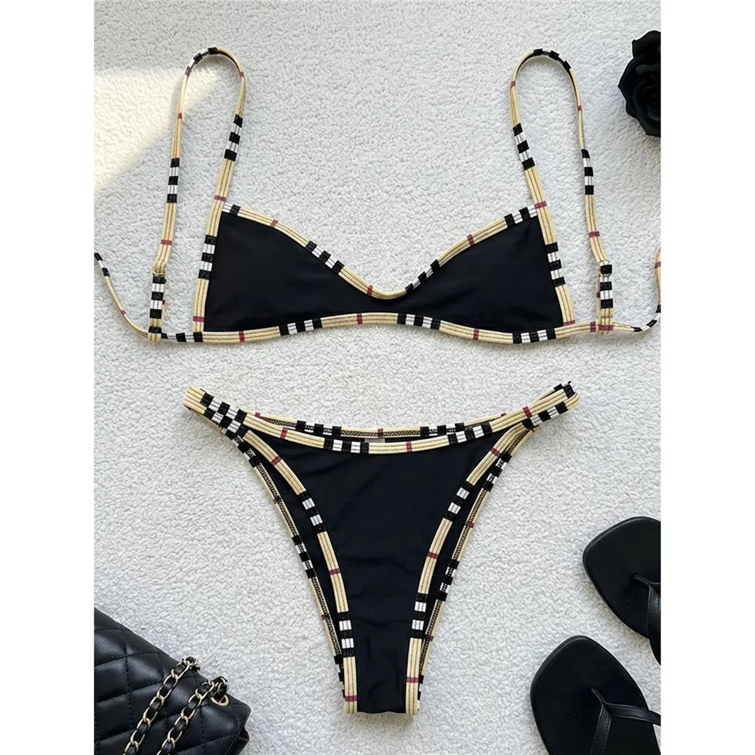 XS - L 2026 Printed Polka Dot Bikini Female Swimsuit Women Swimwear Two-pieces Bikini Set Plaid Bather Bathing Suit Swim V8039