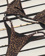 2024 Micro Leopard Bikini Women High CutBandage Push Up Swimsuit Sexy Bathing Suit Padded Thong Swimwear,summer Beach Vacation