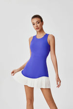 Women One-piece Tennis Dress Summer Black Contrast Pleated Anti Light Speed Dry Sports Dresses Hollowed Out Back Yoga Clothes