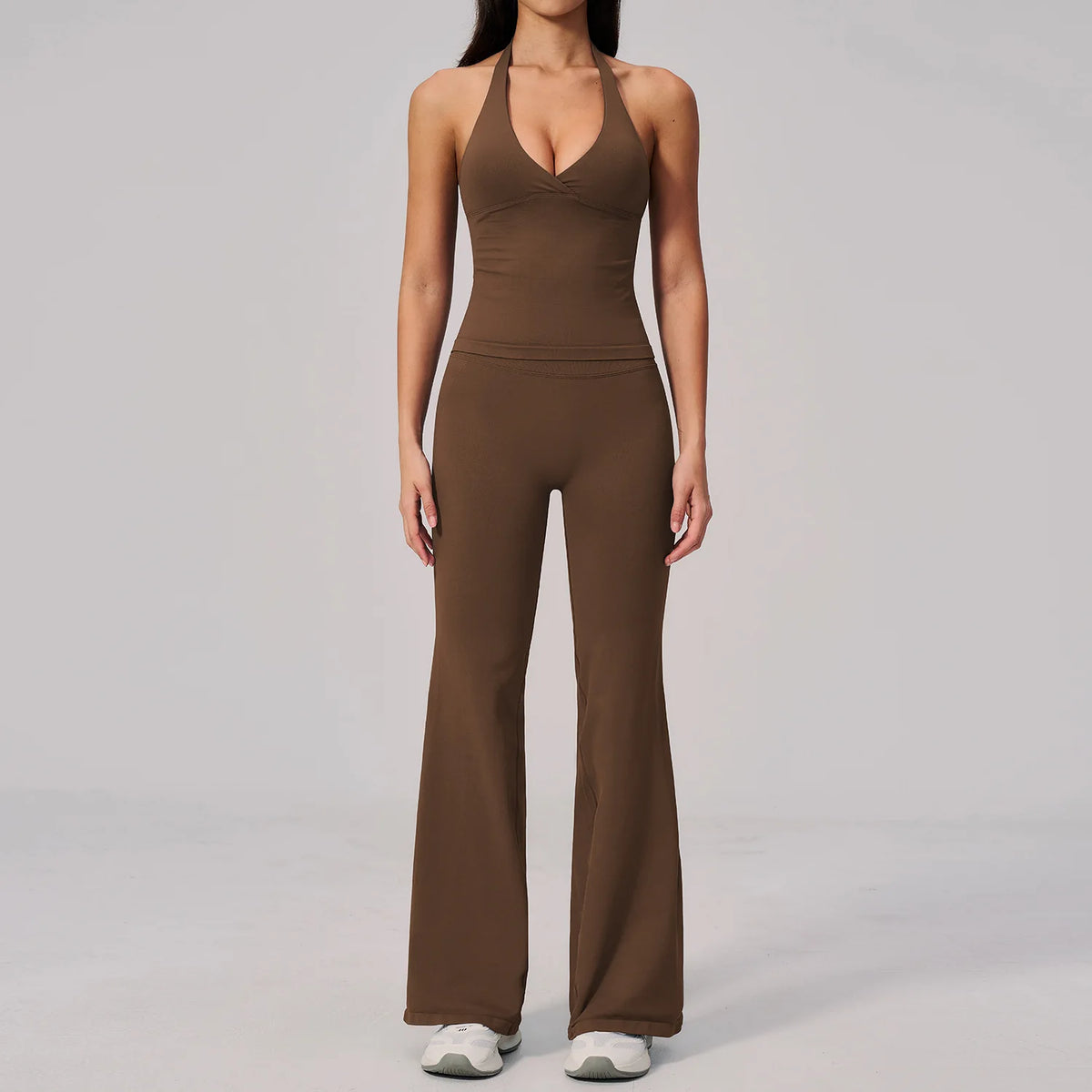 V-neck Yoga Sets Women Seamless Slimming Sports Tank Top High Waist Wide Leg Pants Fitness Suit Outwear Gym Running Tracksuit