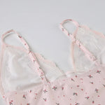 Cute Pink Floral Lace Patchwork Two-piece Pajamas Set for Women Sleepwear Sleeveless Camisoles and Slim Shorts Loungewear