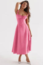 Sexy Low Cut Spaghetti Strap Maxi Dresses For Women Color Flower Printed Chest Wrap Bowknot Leace-up Long Dress Elegant Vestidos