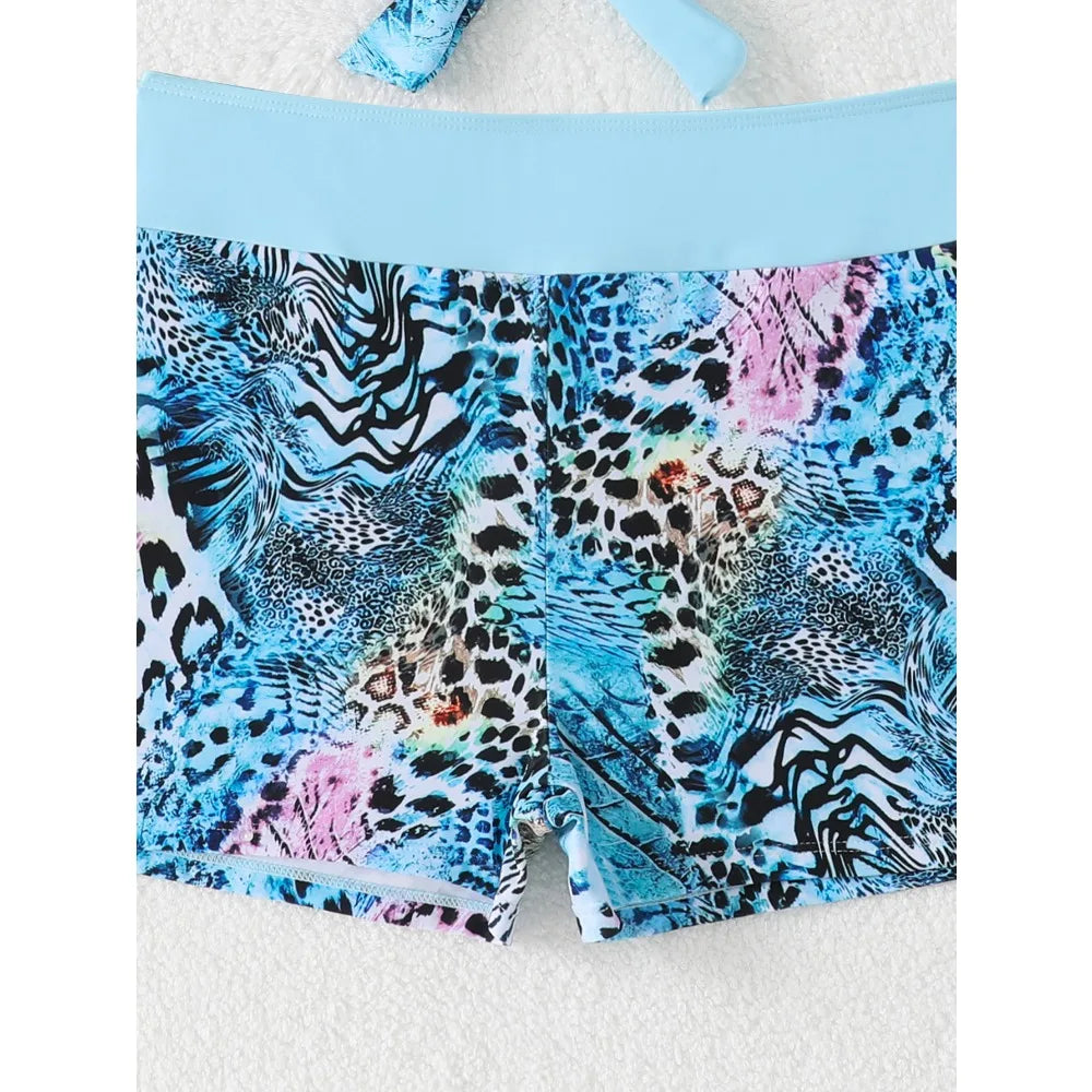 Sexy High Waist Bikini Shorts 2026 Women Swimsuit Blue Halter Swimwear Female Bikinis Set Print Bathing Suits Brazilian Biquini