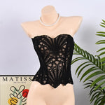 Toucheart Hot Girl Suspender Sexy Top with Fishbone Corset Intimate Hollow See-through Lace Classic Romantic Retro Palace Corset