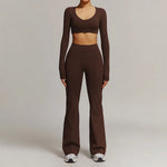Women 2PCS Yoga Suit Sports Gym Set Tracksuit Workout Long Sleeve Shirt Fitness Flared leggings Short sleeve shorts running suit
