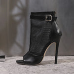 Design Peep Toe Hollow Out Mesh Ankle Boots Sandals Woman Sexy Nightclub Gladiator Peep Toe Thin High Heels Zipper Sandals