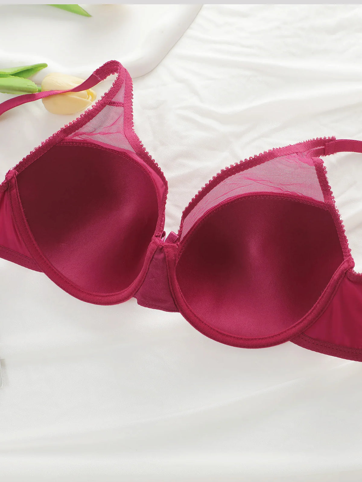 Fashion Ladies Solid Push Up Bra Sheer Mesh Splice Design Slim Gathering Adjustable Strap Women Lingerie U033