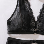 Lace see-through body shaping sexy three-point bra split three-piece set