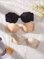 3Pcs Lace Women Strapless Bra Stylish Front Buckle Push up Bra Invisible Off-Shoulder Underwire Bras Women